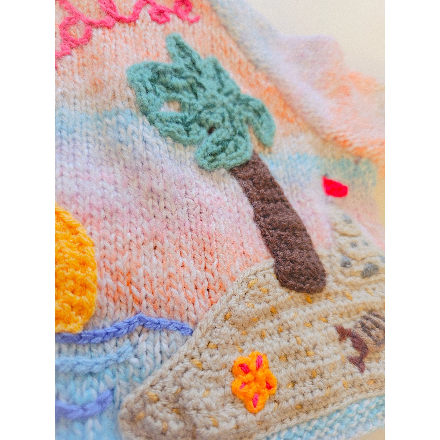 Paradise" Beach-Themed Hand-Knitted Cardigan (Age 3–6 Months)