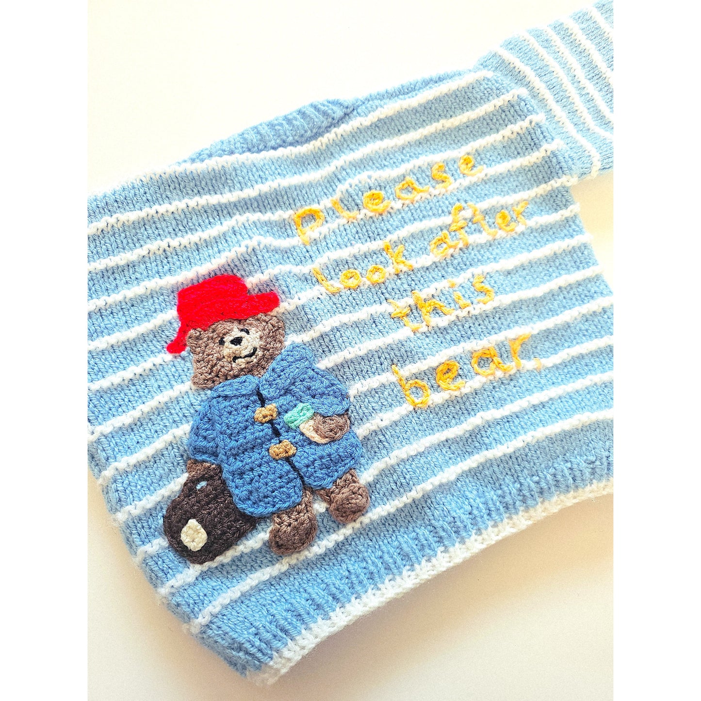"Please Look After This Bear" – Hand-Knitted London Adventure Cardigan (Age 9–12 months)