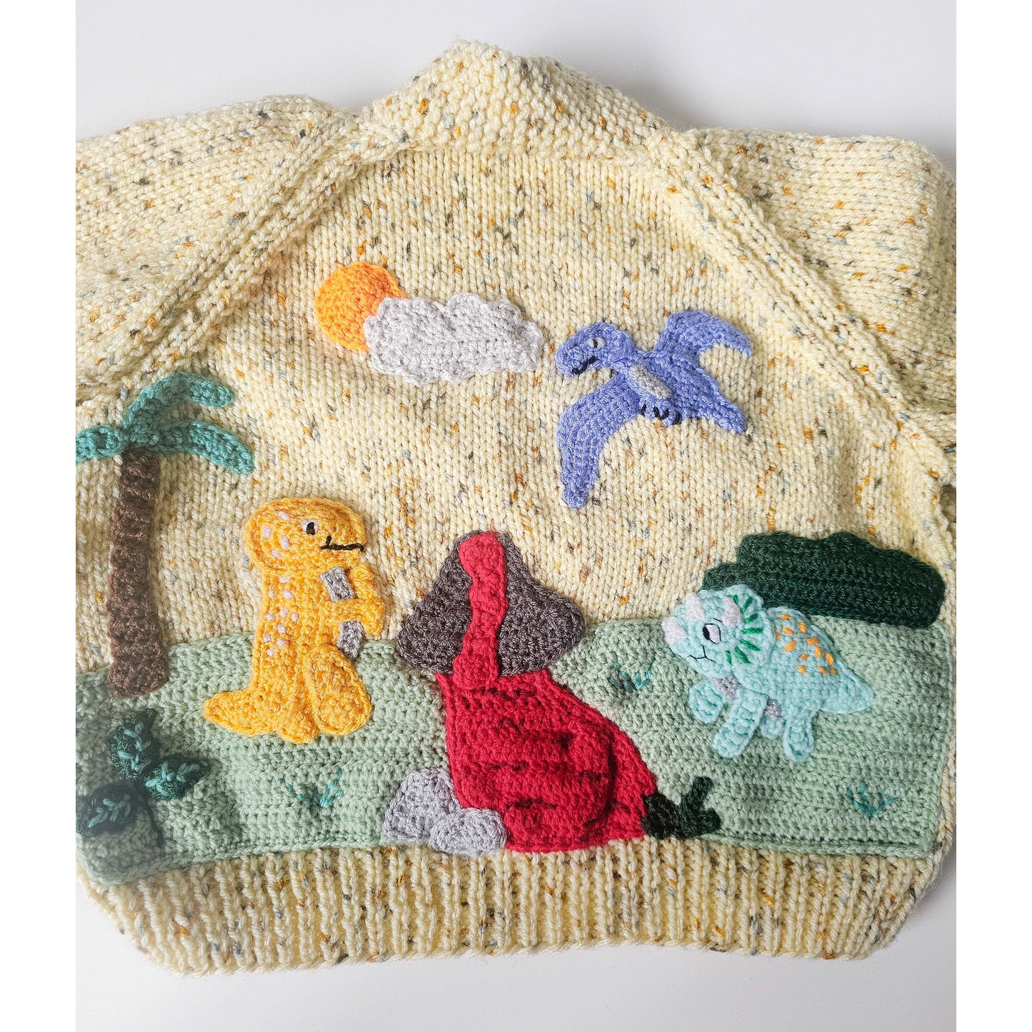 Dino Adventure Hand-knitted Cardigan (Age 2–3 years)