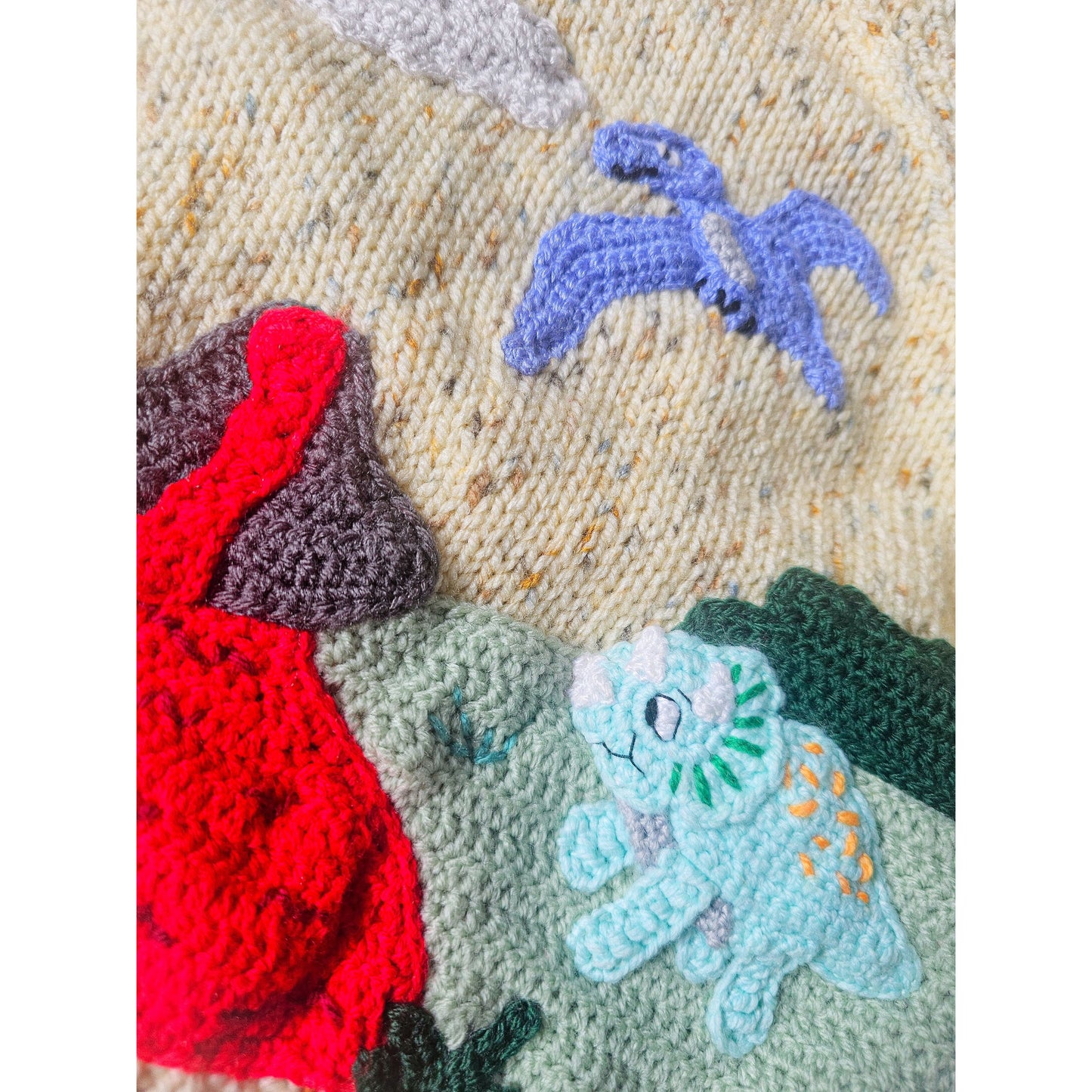 Dino Adventure Hand-knitted Cardigan (Age 2–3 years)
