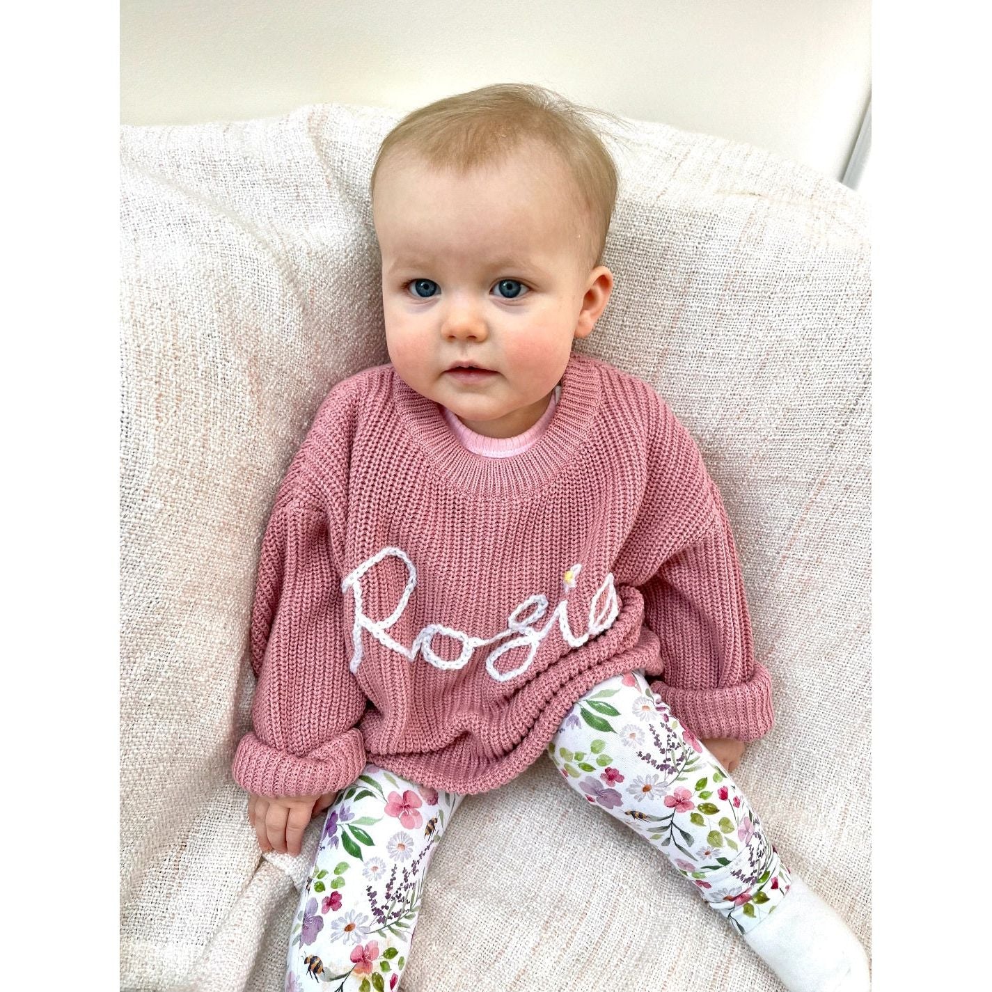 Embroidered Name Jumper with Flowers