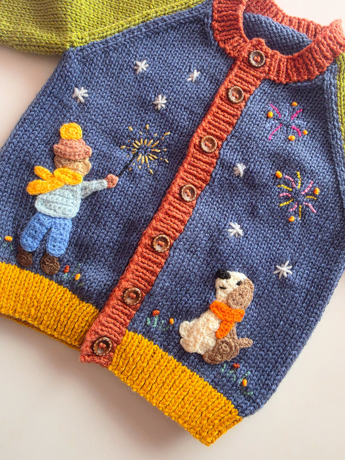 Sparks of Joy - Hand-Knitted Colourblock Fireworks Cardigan (Age 1-2 years)