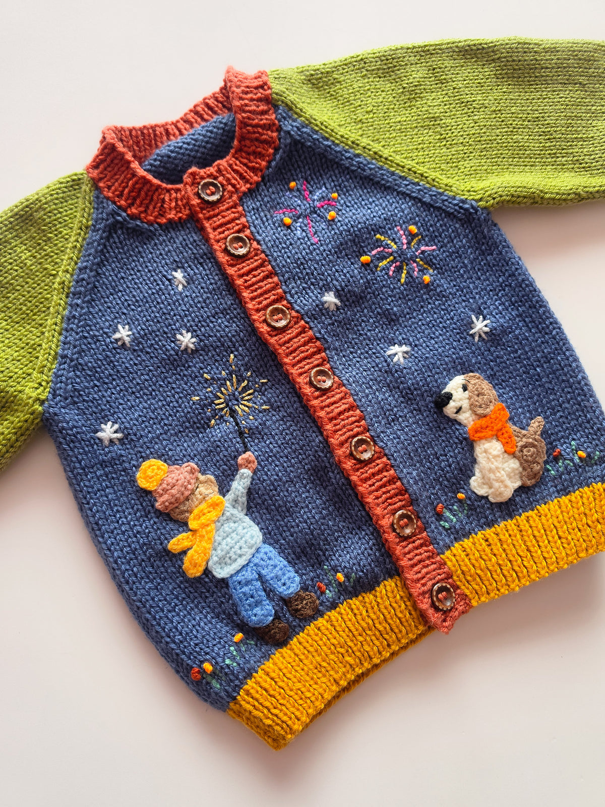 Sparks of Joy - Hand-Knitted Colourblock Fireworks Cardigan (Age 1-2 years)
