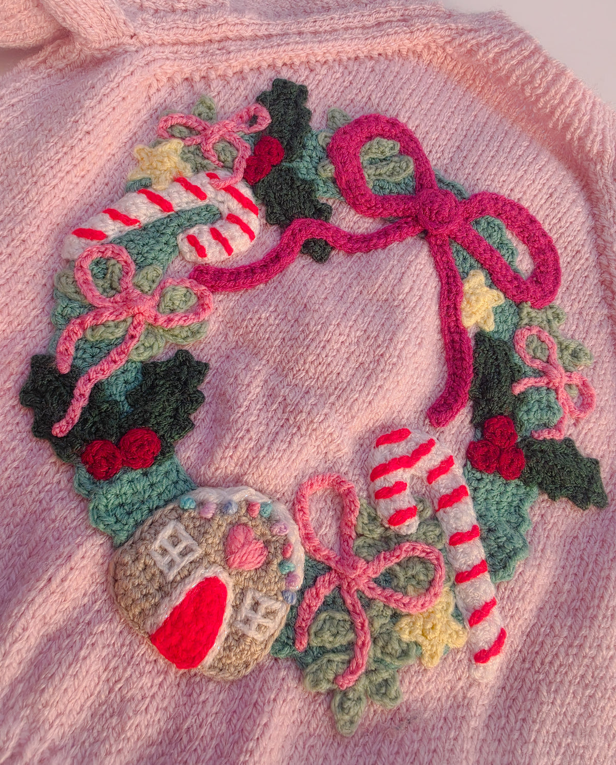 Pink Wreath Christmas Knit (Age 2-3 years)