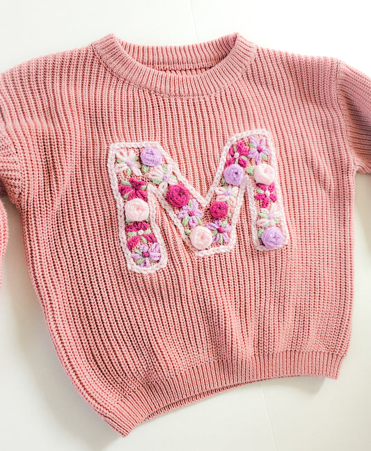 Floral Initial Letter Embroidered Jumper