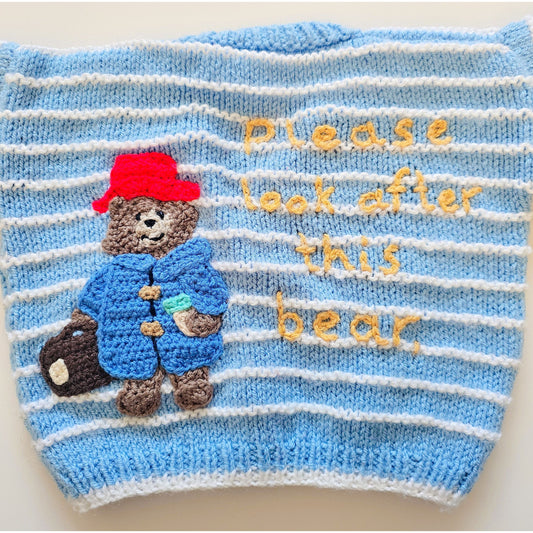 "Please Look After This Bear" – Hand-Knitted London Adventure Cardigan (Age 9–12 months)