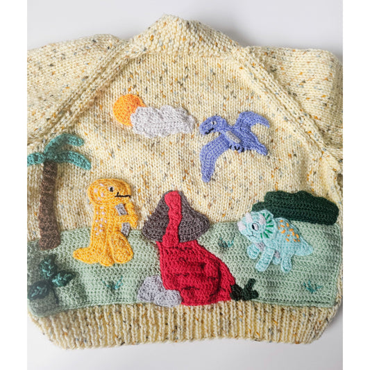 Dino Adventure Hand-knitted Cardigan (Age 2–3 years)
