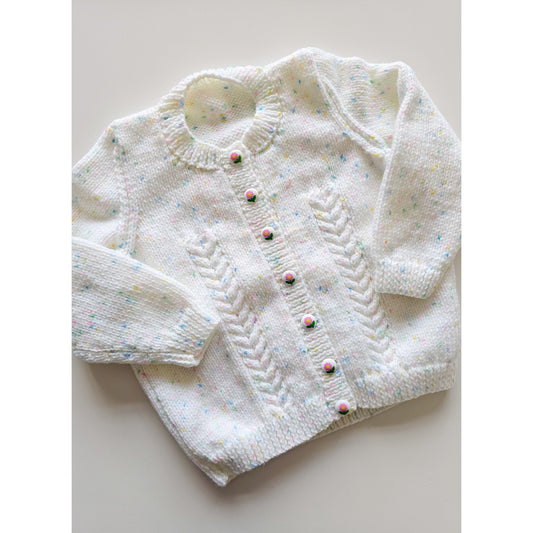 Pink and Blue Speckled flower knit (Age 3 - 4 years)
