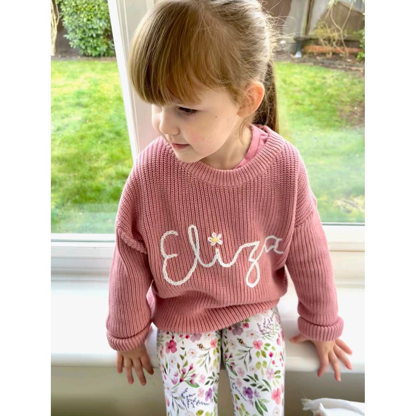 Embroidered Name Jumper with Flowers