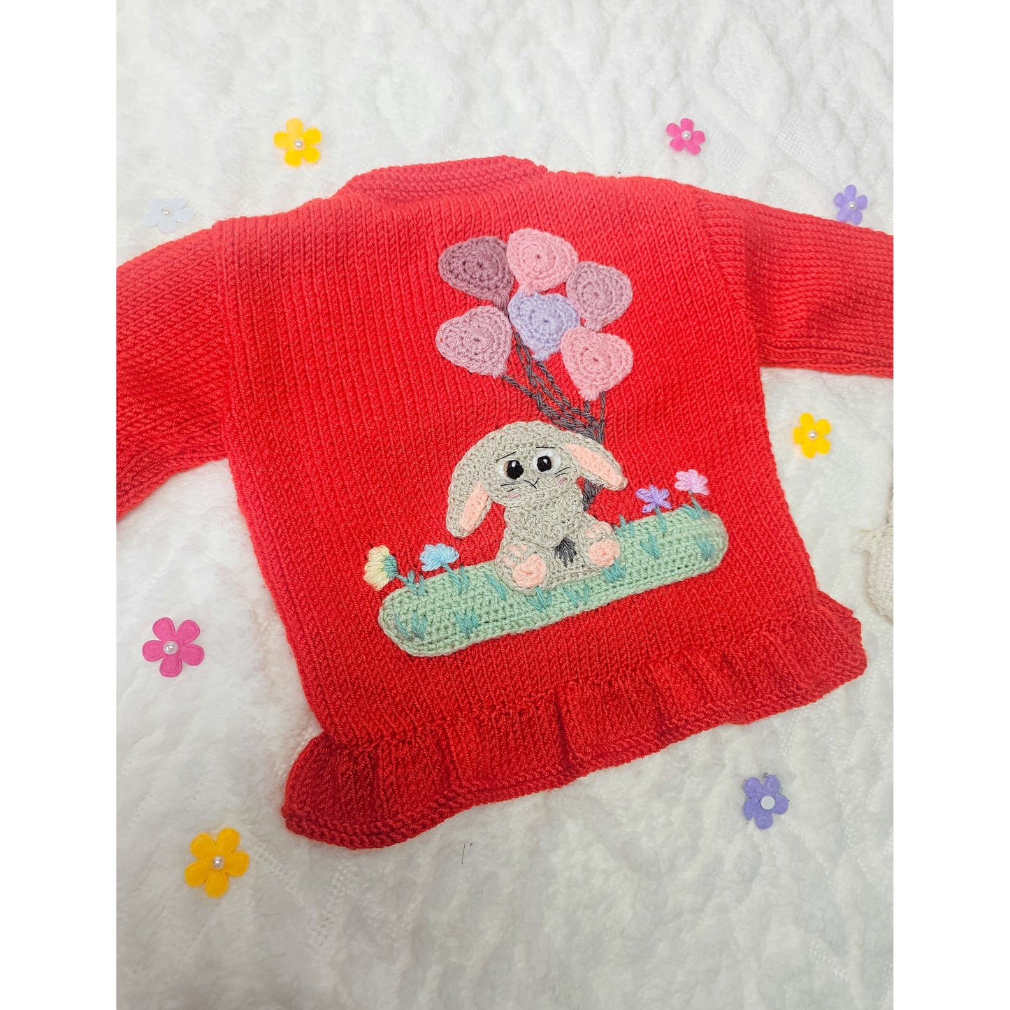 Bunny and Heart Balloons Knit (Age 1-2 years)