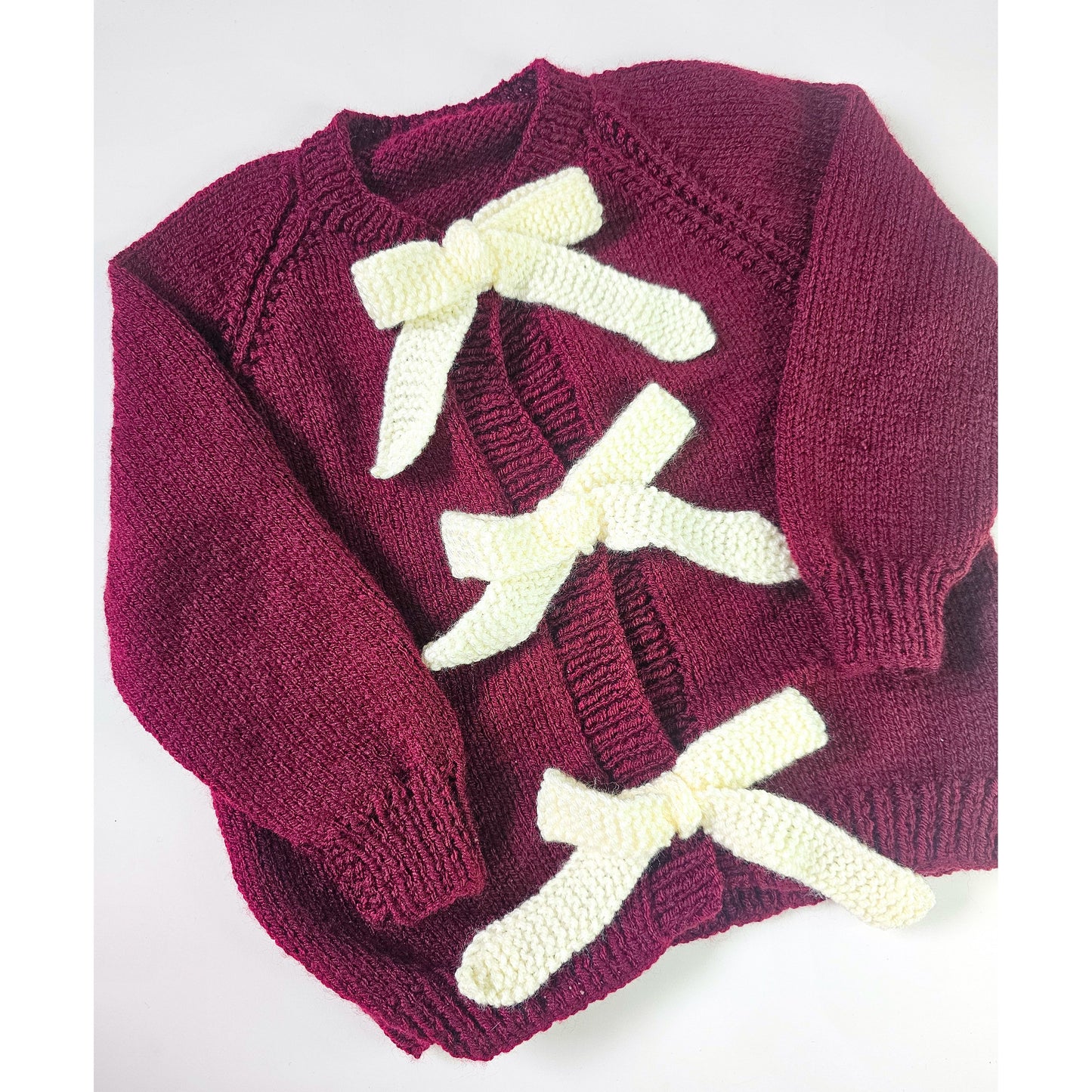 Burgundy Cardigan with Cream Bow (Age 3 - 4 years)