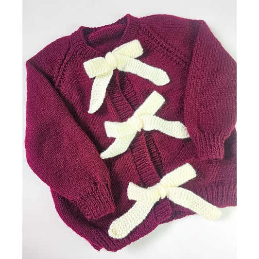 Burgundy Cardigan with Cream Bow (Age 3 - 4 years)