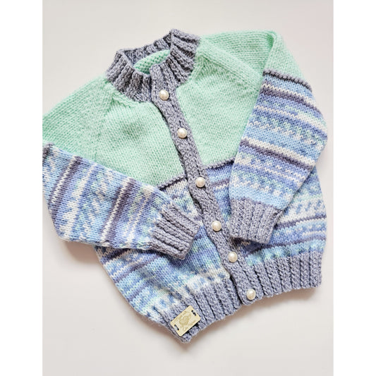 Blue and Spring Green Block Knit (6-9 months)