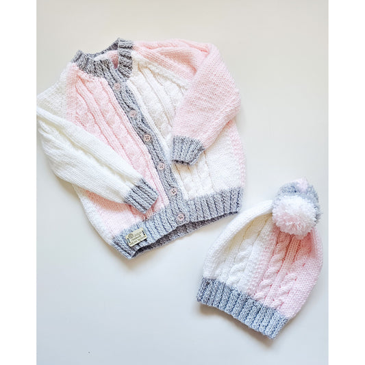 Pink and White Colourblock (Age 3 - 6 months) plus hat