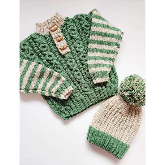 Green Cable Stripe (6 - 12 months) plus hat