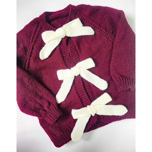 Burgundy Cardigan with Cream Bows (Age 5 - 6 years)