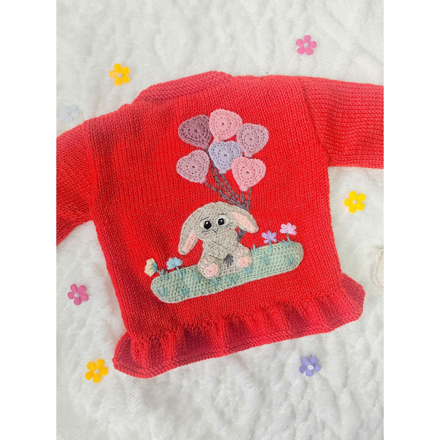 Bunny and Heart Balloons Knit (Age 1-2 years)