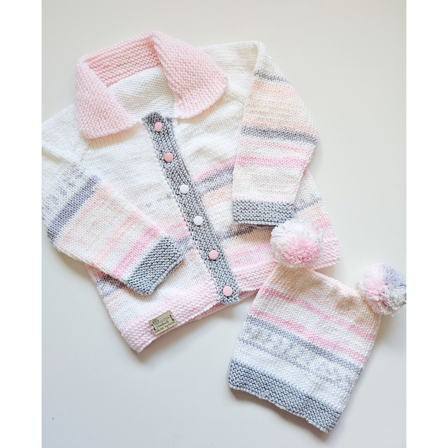Pink, Grey and White Stripes (Age 6-9 months) plus hat